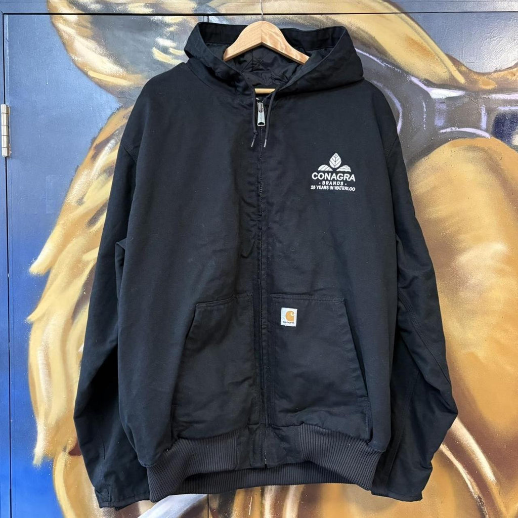 BR0801AS-P - Vintage Retro Essential Black Carhartt Full Zip Hooded Workwear Canvas lined Active Jacket #workwear #utility #carhartt #activejacket #streetwear