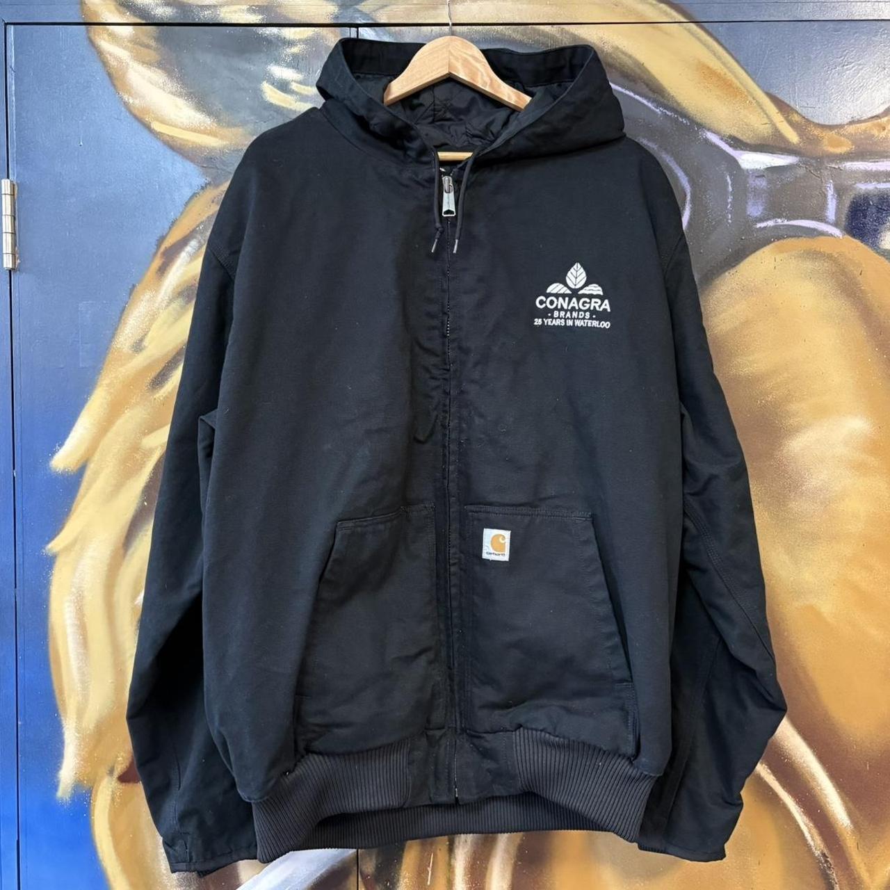 BR0801AS-P - Vintage Retro Essential Black Carhartt Full Zip Hooded Workwear Canvas lined Active Jacket #workwear #utility #carhartt #activejacket #streetwear