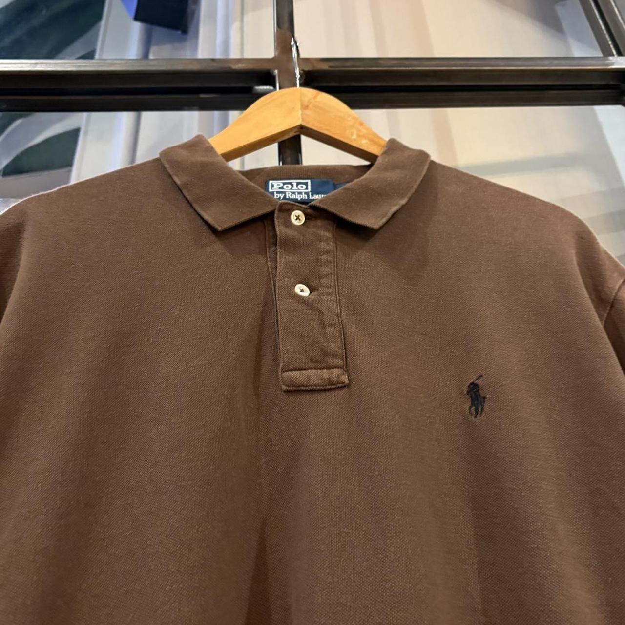 BR1912AEB-F - Vintage Retro Ralph Lauren Plain Brown Polo Shirt Short Sleeve collared button up top  #Y2K #preppy #chiefkeef #oldmoney #ralphlauren