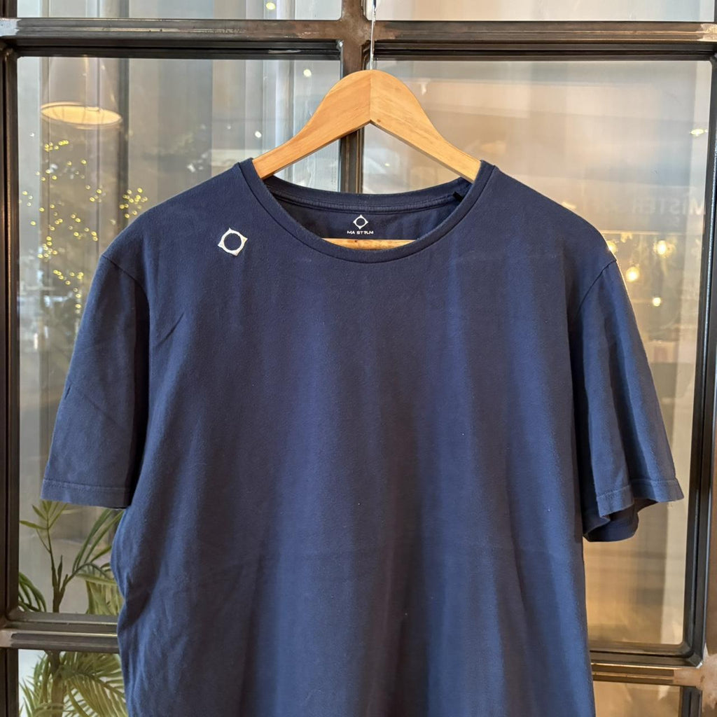 TEE464F - Vintage Retro Essential Navy MA.Strum Plain Top Tee T-shirt #90s #ma.strum #top #essential #basic