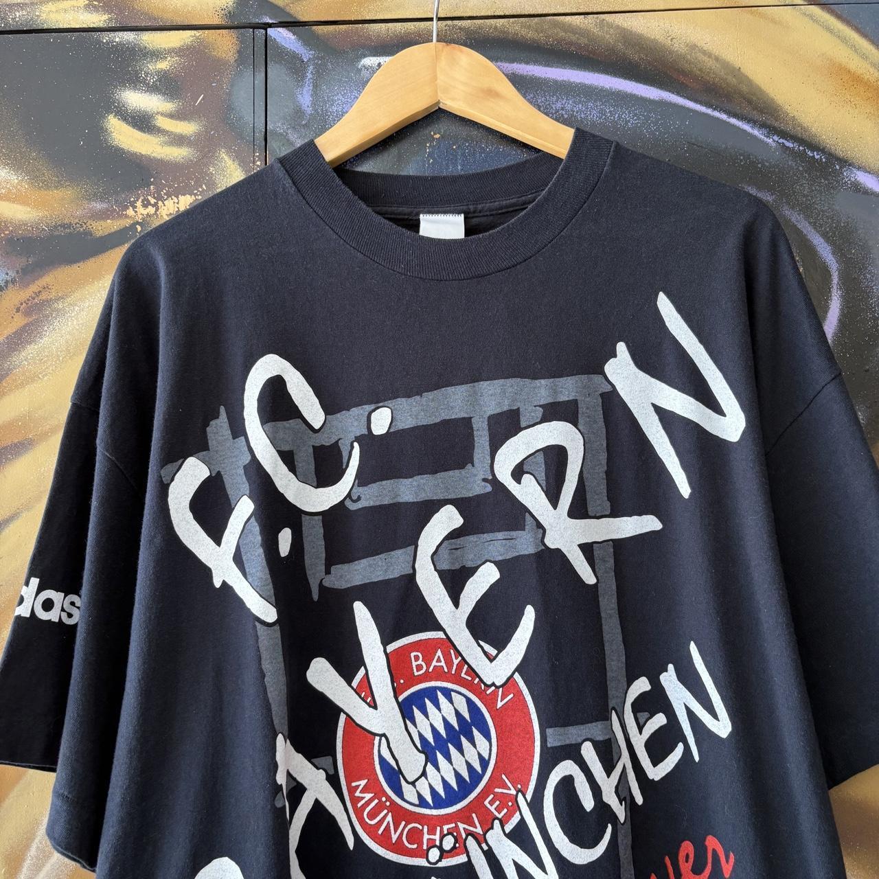 Vintage Adidas FC Bayern Munich T shirt Mens Large Forever No.1 All Over Graphic Print Blokcore Football Tee Top 90s Y2K 00s