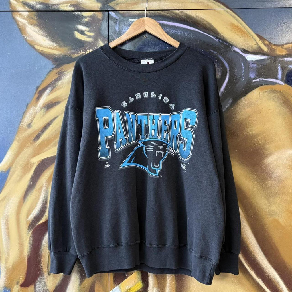Vintage 1994 Carolina Panthers Sweatshirt Mens XL Black Spellout Logo NFL USA Jumper Top Y2K 90s