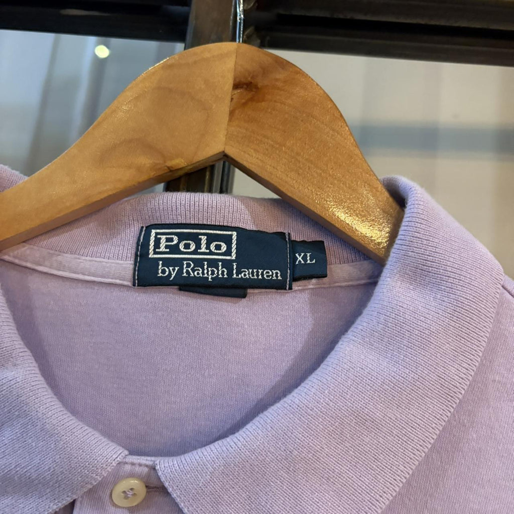 POL537F - Vintage Retro Ralph Lauren Plain Lavender Polo Shirt Short Sleeve collared button up top  #Y2K #preppy #chiefkeef #oldmoney #ralphlauren