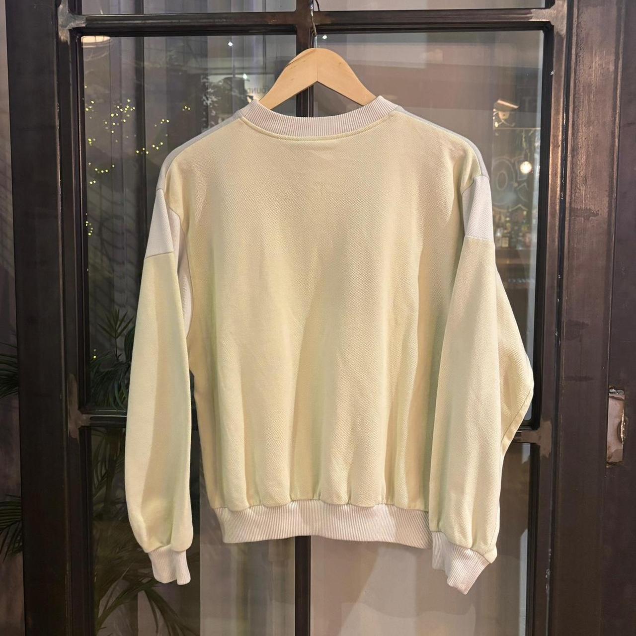 0325E60F-P - Vintage Retro Essential Pale Yellow and Grey Lacoste Crewneck Jumper Sweatshirt with embroidered crocodile patch logo #90s #sportswear #essential #y2k #lacoste