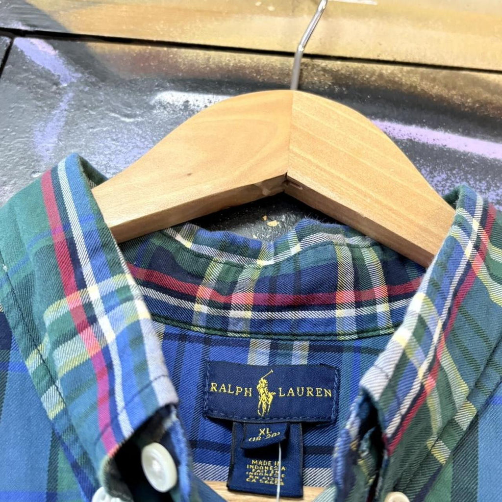 BR1912ALV-P - Vintage Ralph Lauren Blue and Green Check Longsleeve collared button up polo shirt top #Y2K #preppy #chiefkeef #smartcasual #oldmoney