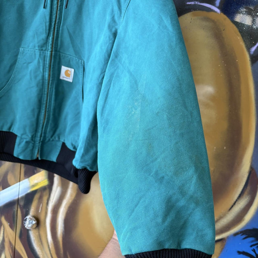 Vintage Carhartt Active Jacket Mens XL Aqua Green J04 AQU Hooded Full Zip Canvas Heavyweight Carhartt Style Coat 90s Y2K