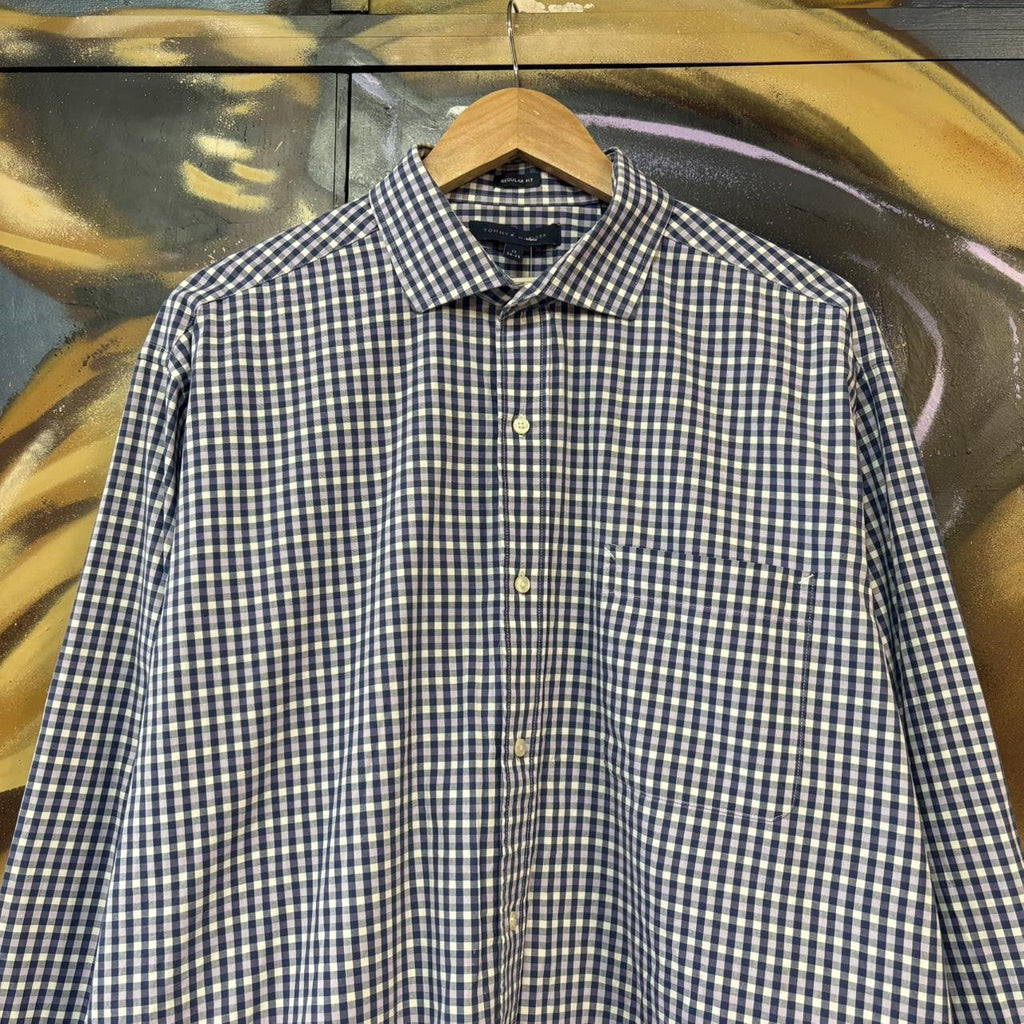 BR1912YL-U - Vintage Tommy Hilfiger Blue Check Longsleeve collared button up polo shirt top #Y2K #preppy #chiefkeef #smartcasual #oldmoney