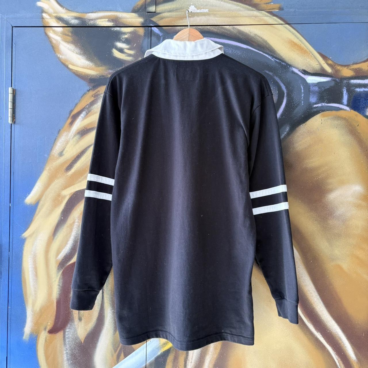 CP2504D-U - Vintage Retro Essential NZ New Zealand All Blacks Collared Rugby Union Longsleeve Home Jersey Shirt top  with embroidered logo striped sleeves #sportswear #rugby #newzealand #jersey #allblacks