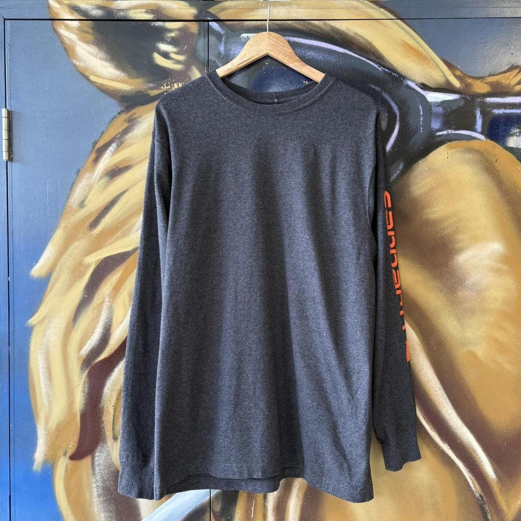 Vintage Carhartt Long Sleeve T Shirt Tee Mens Medium Grey Sleeve Logo Workwear Spellout Top 90s Y2K