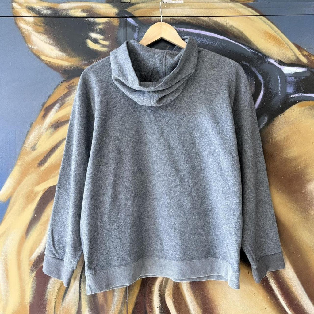 Vintage GAP Athletic Hoodie Sweatshirt Top Womens M Grey Spell Out Logo Pullover 90s Y2K Preppy