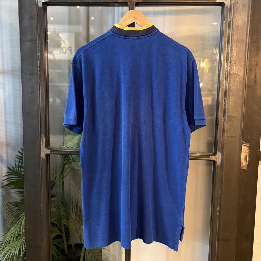 POL573F-P - Vintage Retro Ralph Lauren Blue Polo Shirt Short Sleeve collared button up top with Embroiderd Big Pony Logo #Y2K #preppy #chiefkeef #oldmoney #ralphlauren