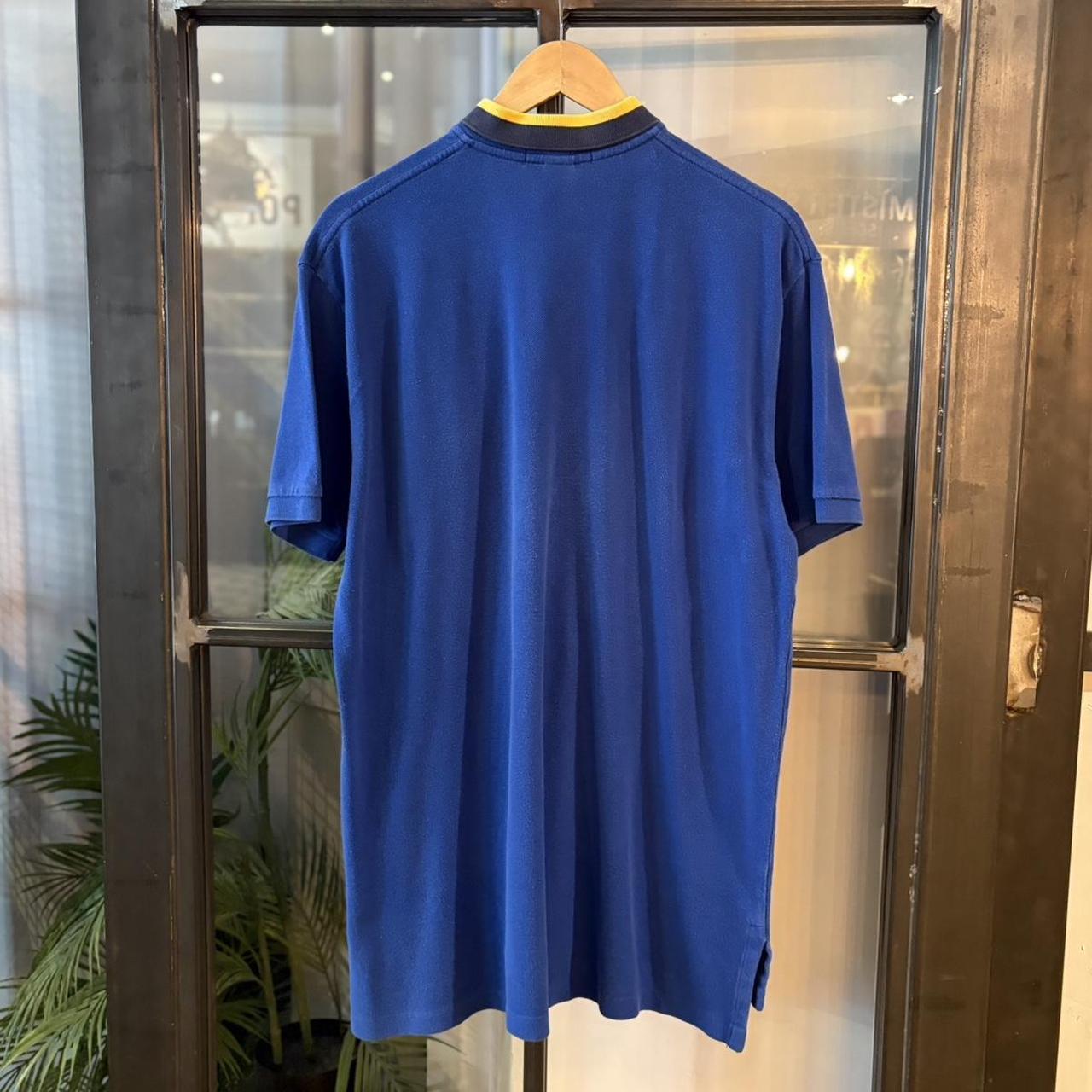 POL573F-P - Vintage Retro Ralph Lauren Blue Polo Shirt Short Sleeve collared button up top with Embroiderd Big Pony Logo #Y2K #preppy #chiefkeef #oldmoney #ralphlauren