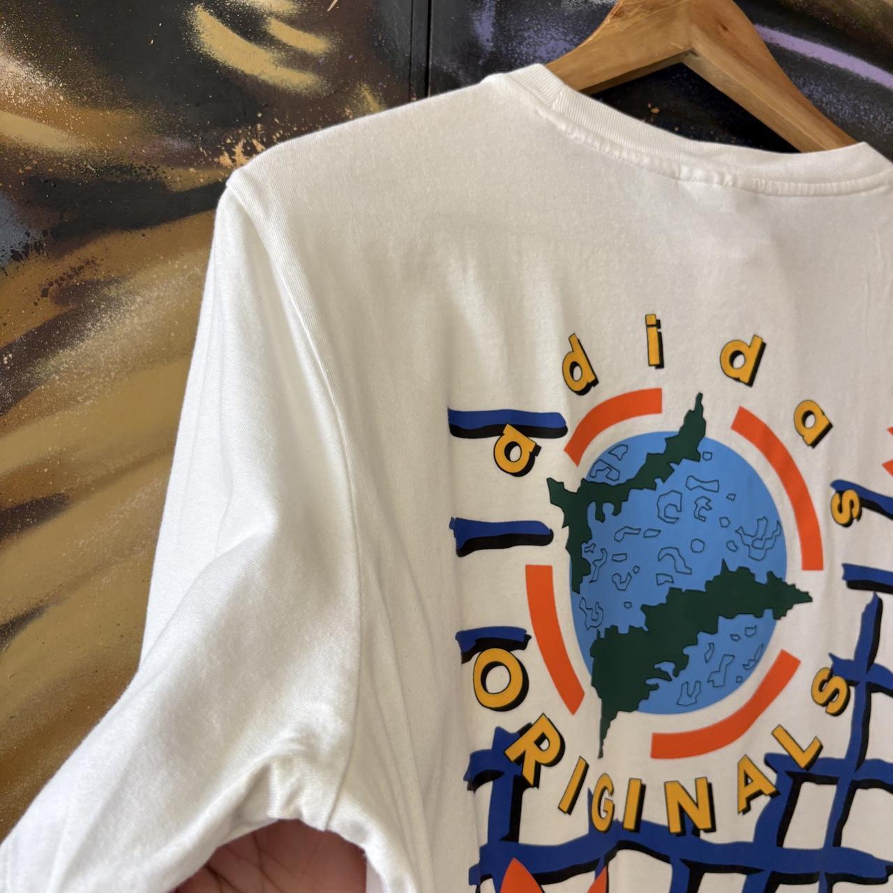 Adidas Originals T shirt Mens Small White Wander Hour World Globe Map Graphic Print Tee Top