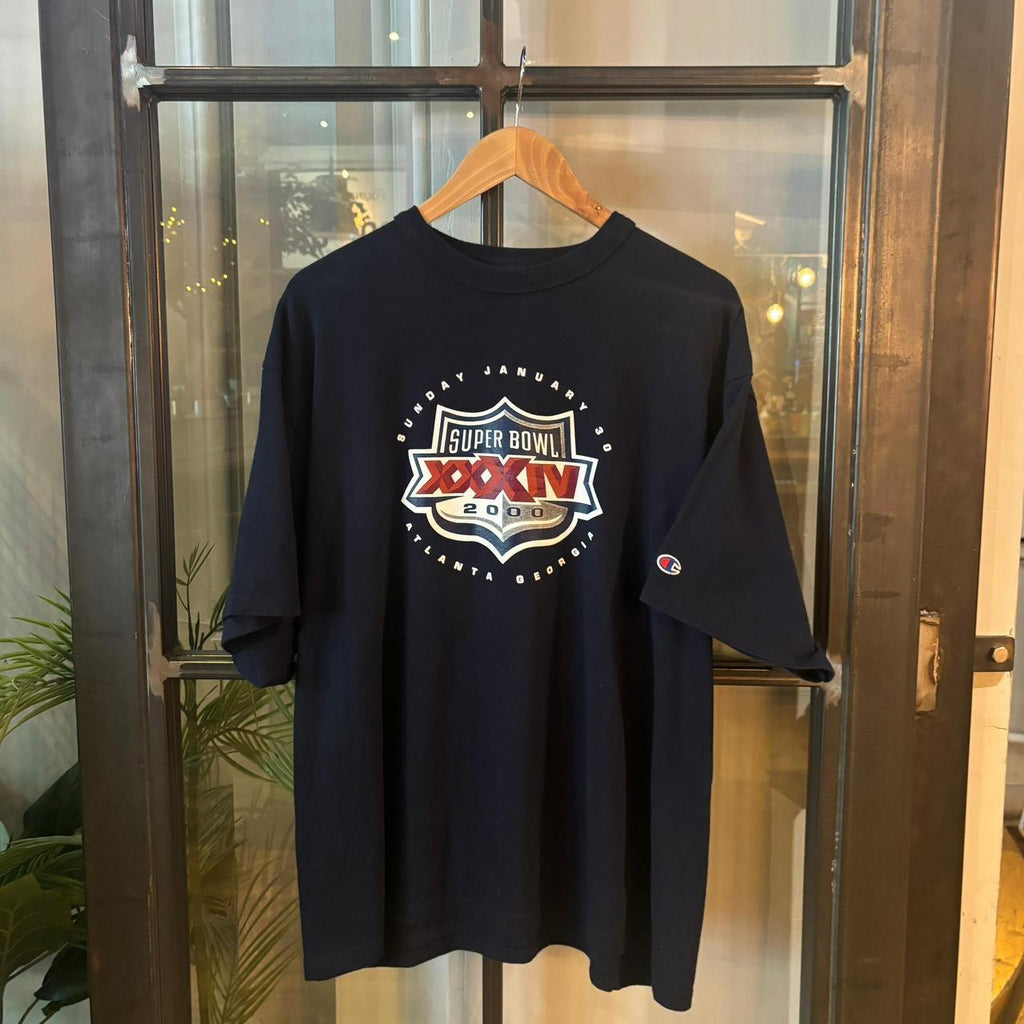 TEE431P - Vintage Retro Essential Navy Champion 2000 Super Bowl Graphic Print Top Tee T-shirt #y2k #graphic #superbowl #champion #nfl