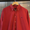 BR2804CD-F - Vintage Retro Essential Burberry Plain Red Longsleeve collared button up polo shirt top #Y2K #burberry #london #smartcasual #oldmoney