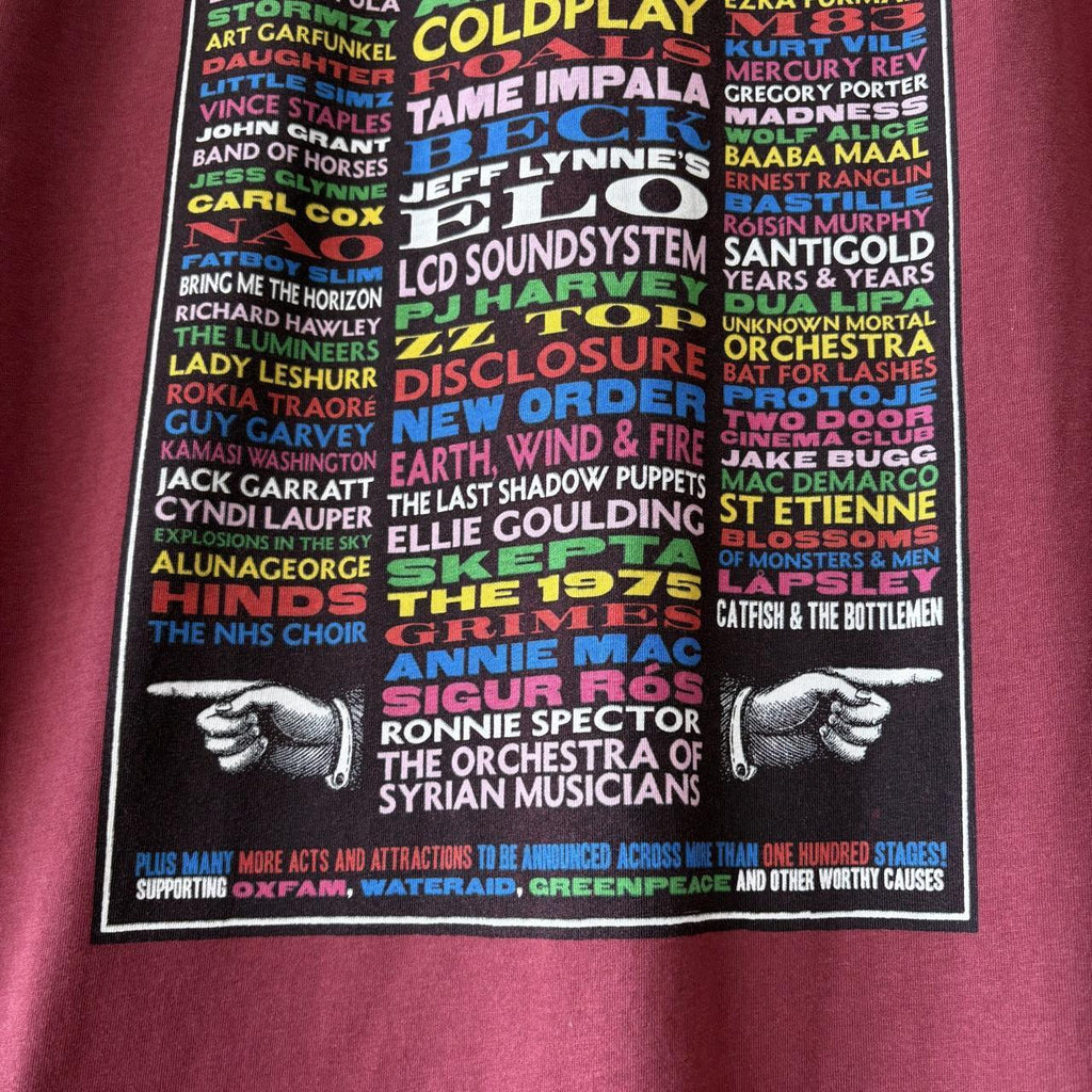 Vintage Glastonbury 2016 Tshirt Mens XL Maroon Red Tour Merch Music Festival Art Tee Top Y2K 2000s