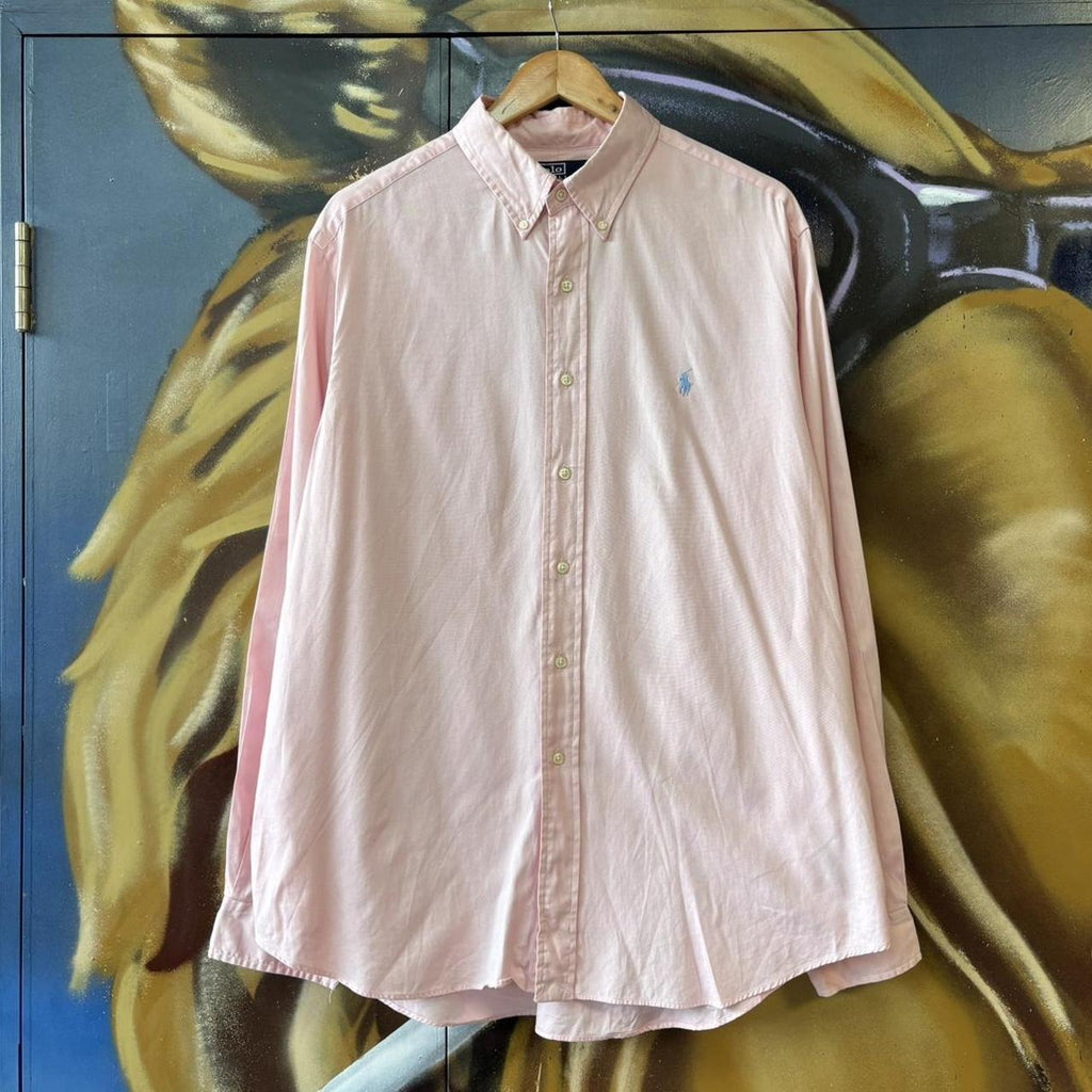 Vintage Polo Ralph Lauren Oxford Shirt Mens XL Pastel Pink Button Down Pony Logo Cotton Top 90s Y2K
