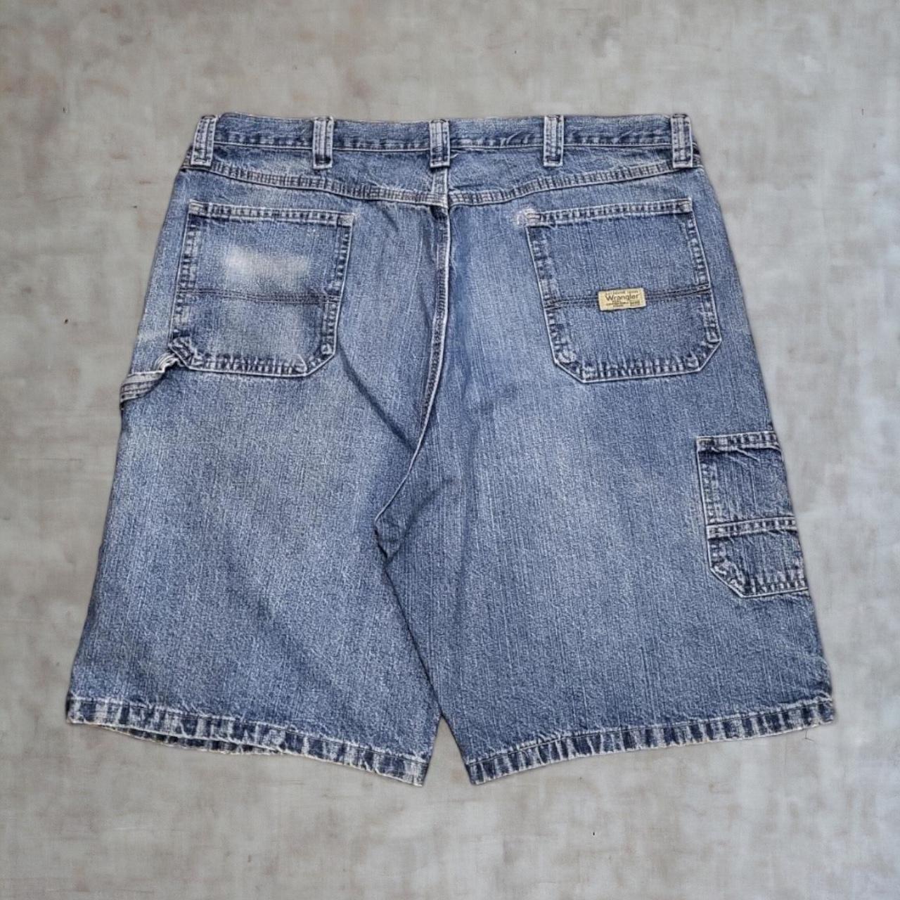 JRT5022 - Vintage Retro Blue Wash Denim Shorts Jorts with detailed embroidered patch Logo carpenter workwear #hiphop #carpenter #jorts #y2k #skater