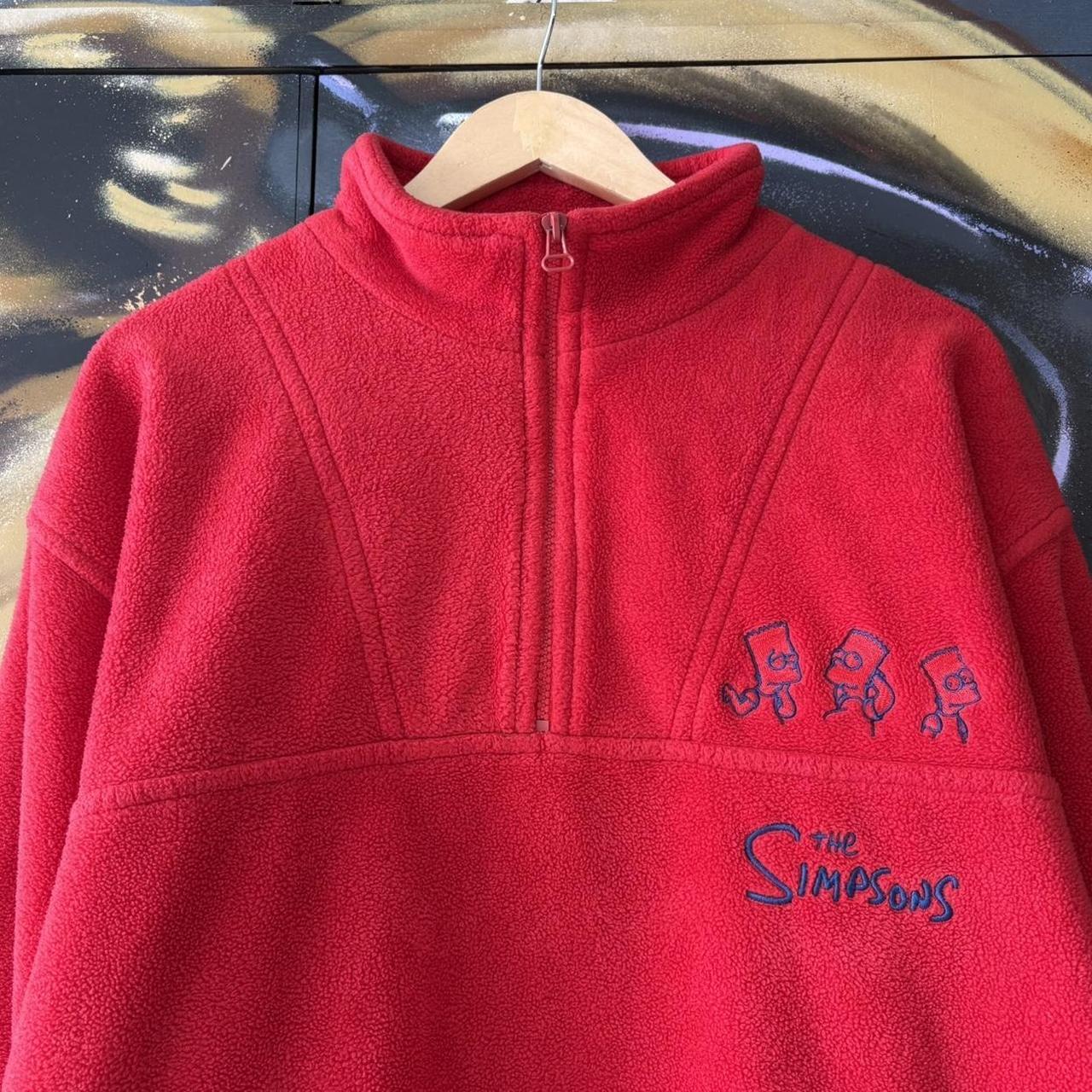 Vintage The Simpsons Fleece Quarter Zip Jumper Mens XL Red Embroidered Logo Cartoon Pullover 90s Y2K