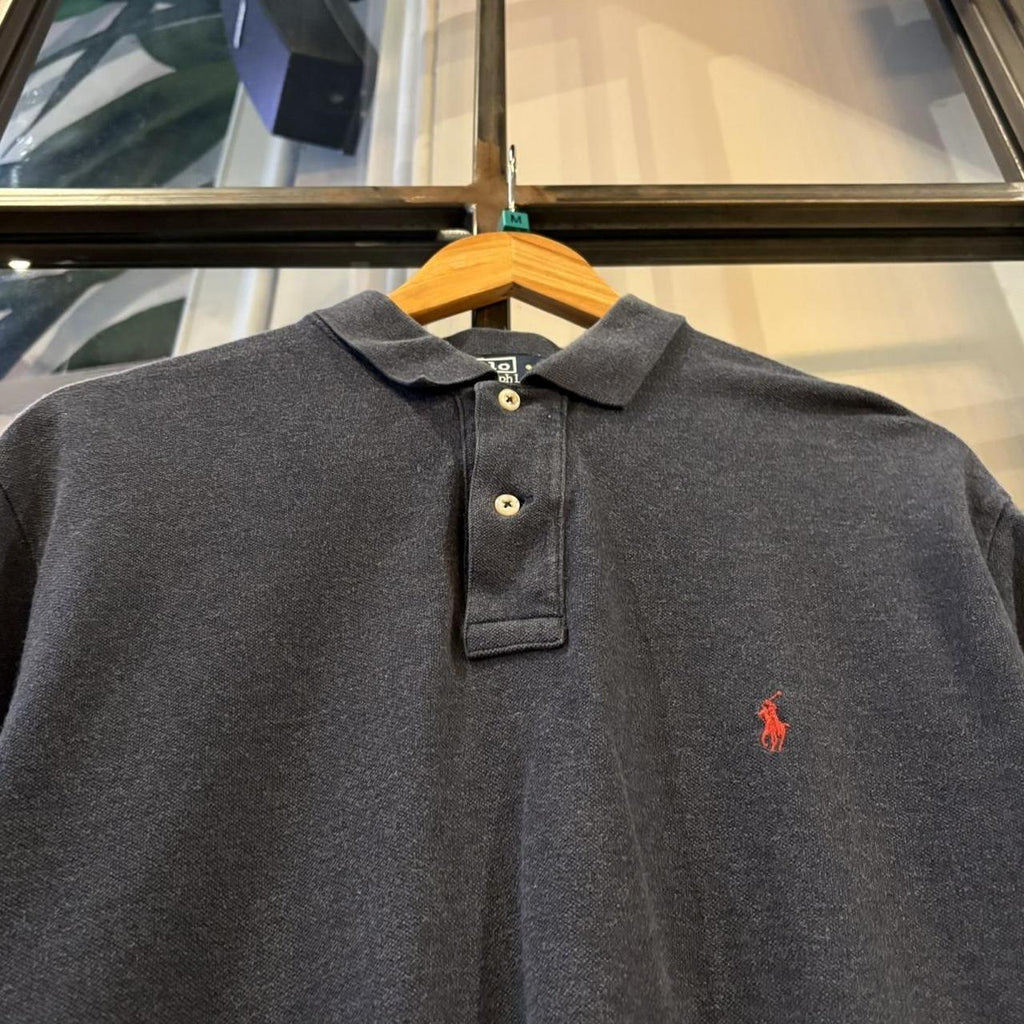 BR1912A-F - Vintage Retro Ralph Lauren Plain Navy Polo Shirt Short Sleeve collared button up top  #Y2K #preppy #chiefkeef #oldmoney #ralphlauren