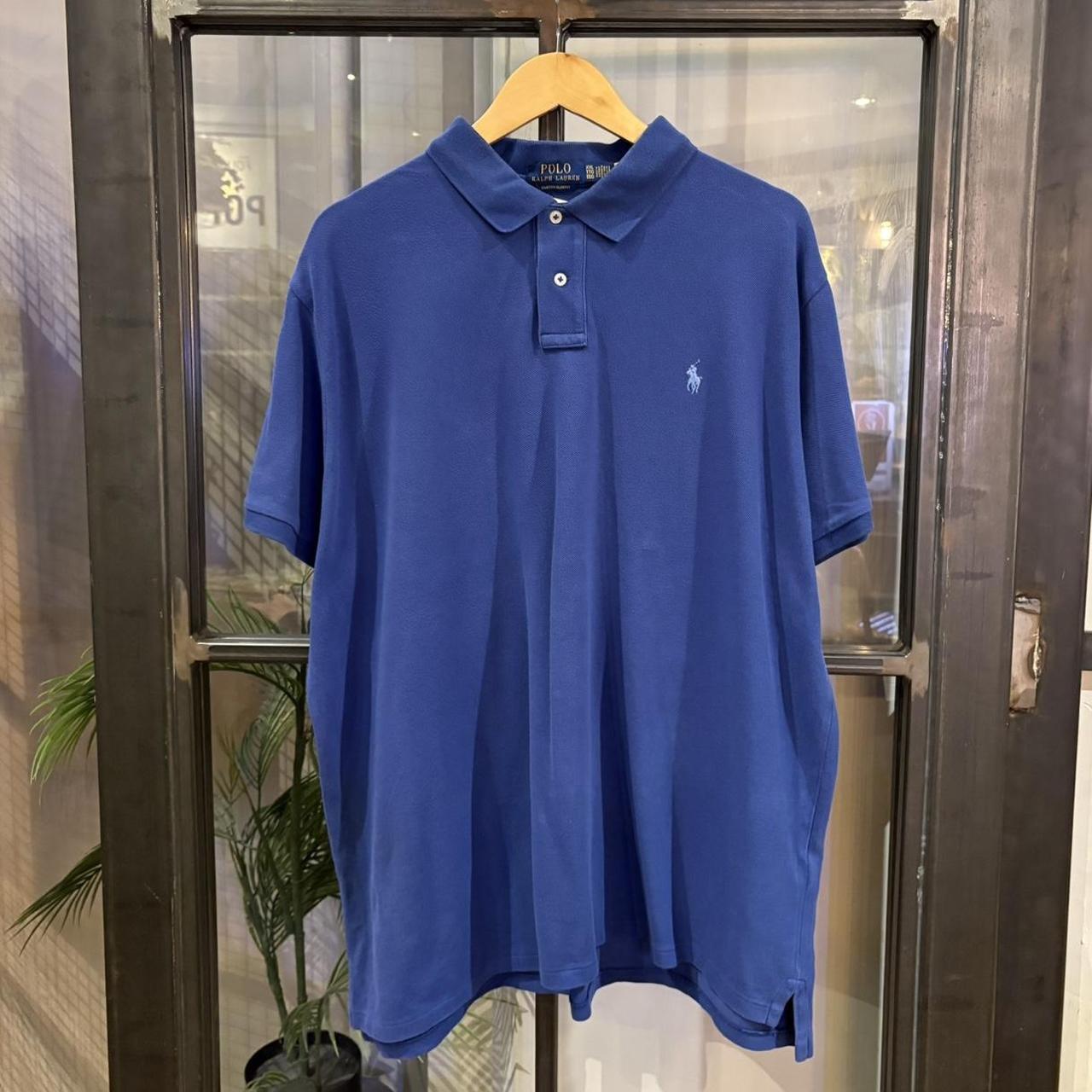 MES2710GB-F - Vintage Retro Ralph Lauren Plain Blue Polo Shirt Short Sleeve collared button up top  #Y2K #preppy #chiefkeef #oldmoney #ralphlauren