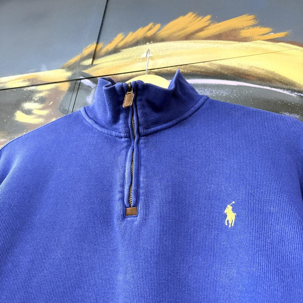BR1602BO-U - Vintage Ralph Lauren Blue Polo Ralph Lauren 1/4 quarter zip up Sweatshirt jumper fleece top #Y2K #preppy #quarterzip #smartcasual #oldmoney