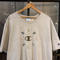 BR2409J-F - Vintage Retro Essential Light Grey Champion Big Centre Embroidered Top Tee T-shirt #y2k #graphic #top #essential #champion