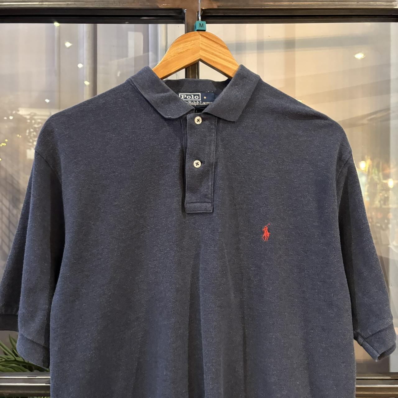 BR1912A-F - Vintage Retro Ralph Lauren Plain Navy Polo Shirt Short Sleeve collared button up top  #Y2K #preppy #chiefkeef #oldmoney #ralphlauren