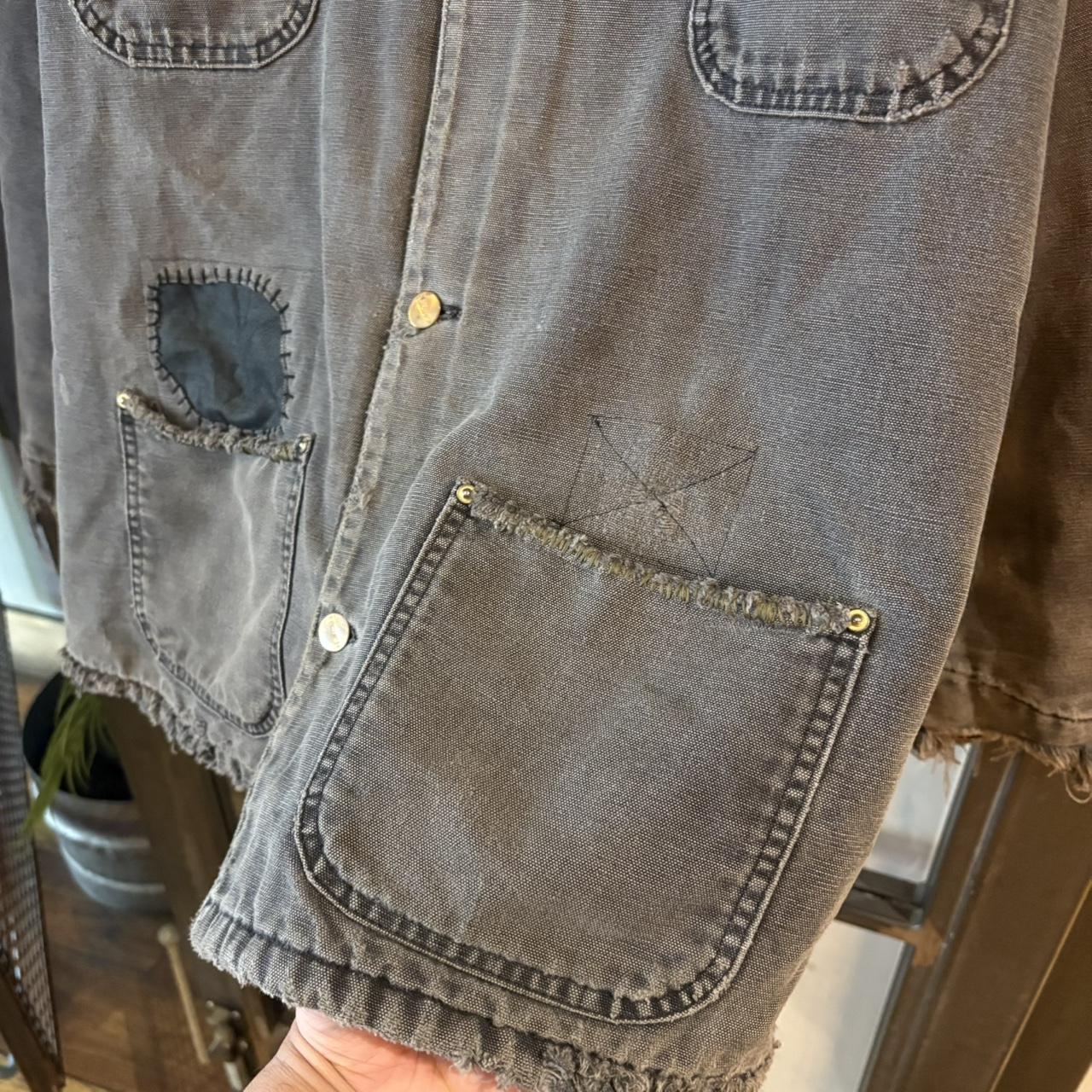 0325I92BR - Vintage Retro Essential Grey Carhartt Button Up Corduroy Collared Workwear Canvas Chore Jacket #workwear #utility #carhartt #chorejacket
