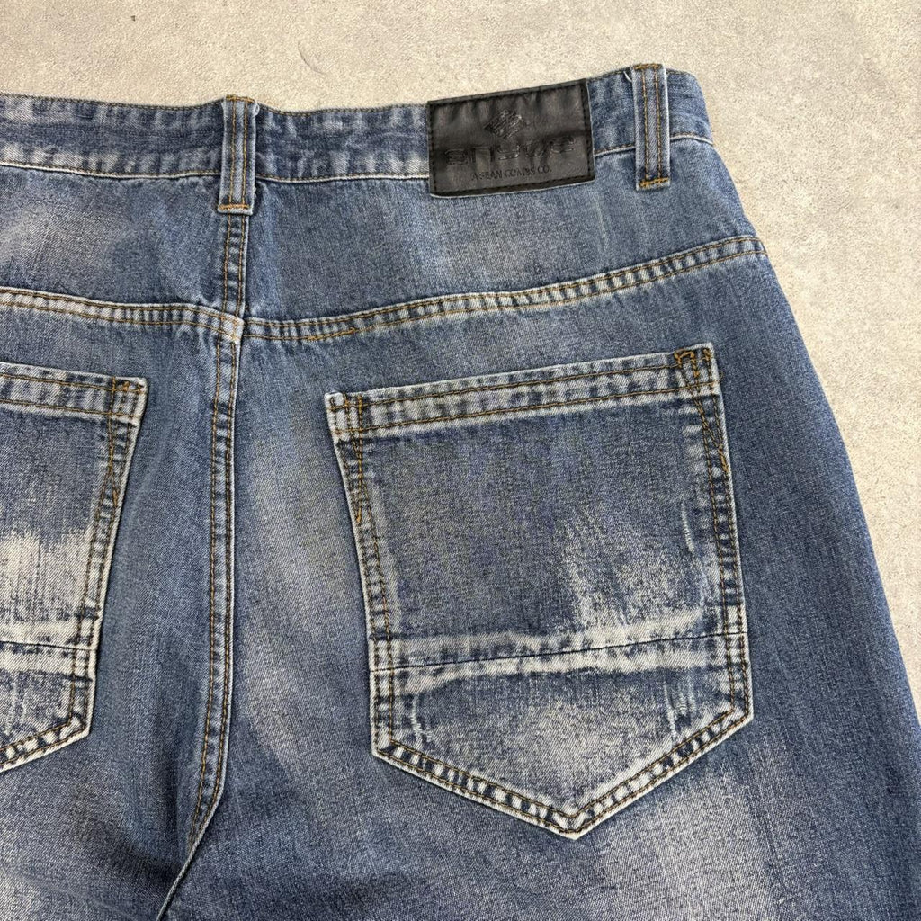 Vintage Blue Wash Enyce Jorts Mens 36” Baggy Wide Leg Skate Surf Denim Jean Shorts Hip Hop Streetwear Y2K