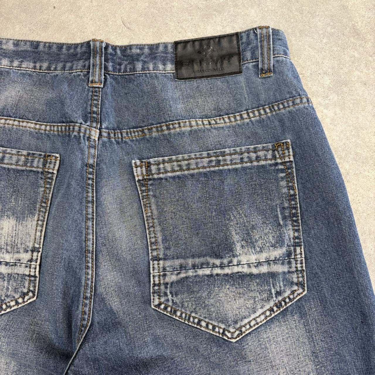 Vintage Blue Wash Enyce Jorts Mens 36” Baggy Wide Leg Skate Surf Denim Jean Shorts Hip Hop Streetwear Y2K