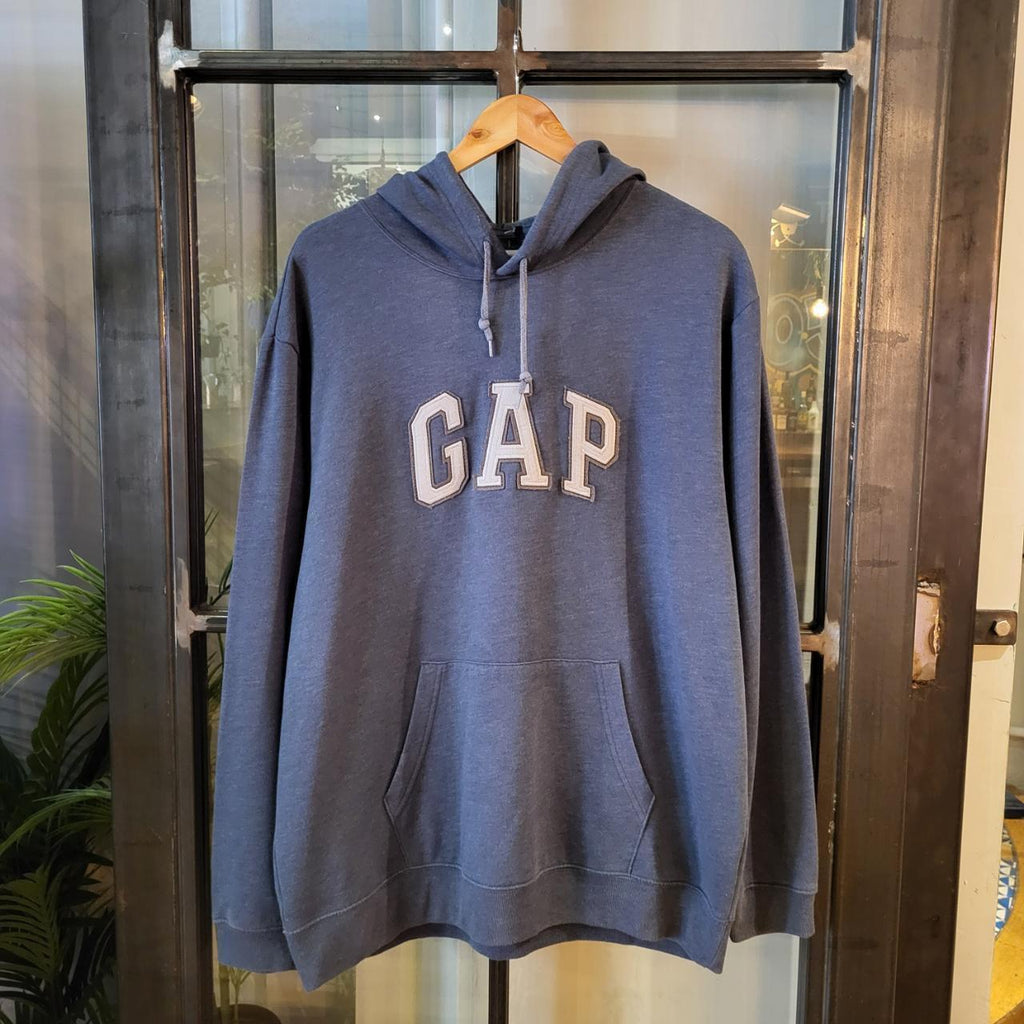 SWT287 - Vintage Retro Essential adult GAP Blue Navy Grey Hoodie sweatshirt jumper crewneck with embroided centre  logo #gap #90s #casual #essential