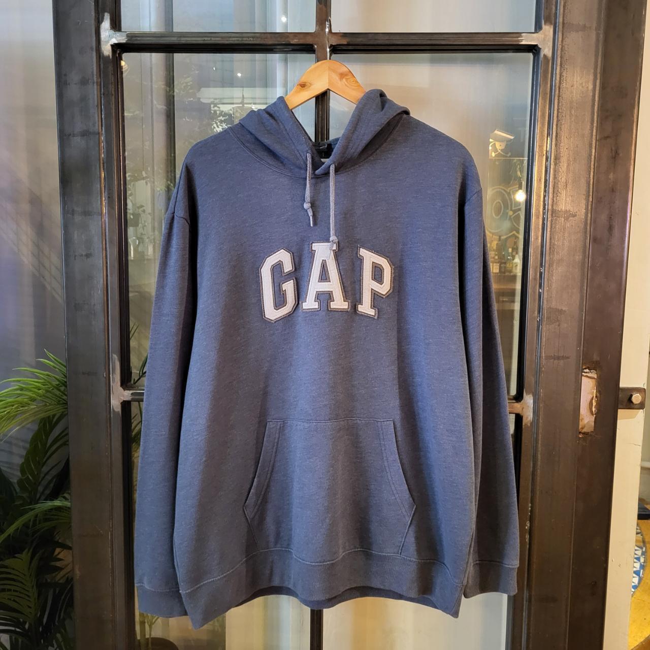 SWT287 - Vintage Retro Essential adult GAP Blue Navy Grey Hoodie sweatshirt jumper crewneck with embroided centre  logo #gap #90s #casual #essential
