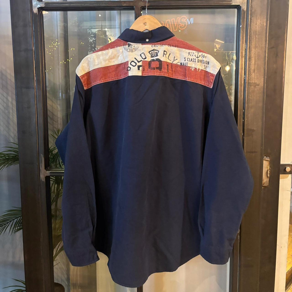 RLS231-F - Vintage Ralph Lauren Yacht Club Navy Longsleeve collared button up shirt top #Y2K #preppy #chiefkeef #smartcasual #oldmoney
