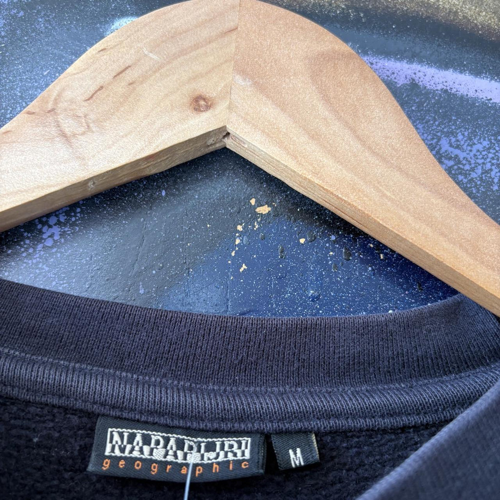 Vintage Napapijri Sweatshirt Mens Medium Navy Big Spell Out Logo Pullover Jumper Top 90s Y2K 00s