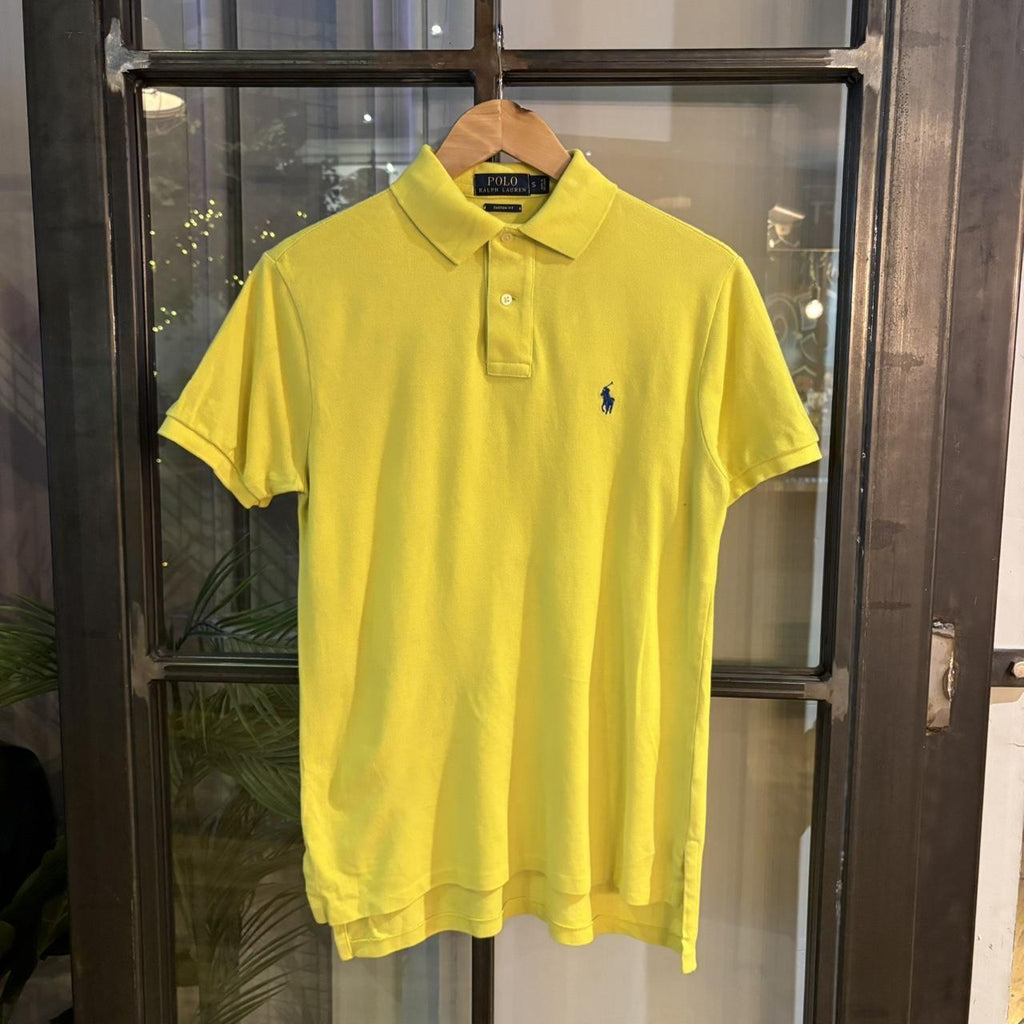POL309 - Vintage Retro Ralph Lauren Plain Yellow Polo Shirt Short Sleeve collared button up top #Y2K #preppy #chiefkeef #oldmoney #ralphlauren