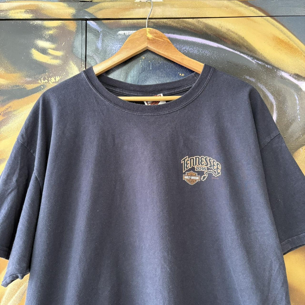 Vintage Harley Davidson T Shirt Mens XL Navy Tee Graphic Back Print Smoky Mountain Biker Top Y2K 90s