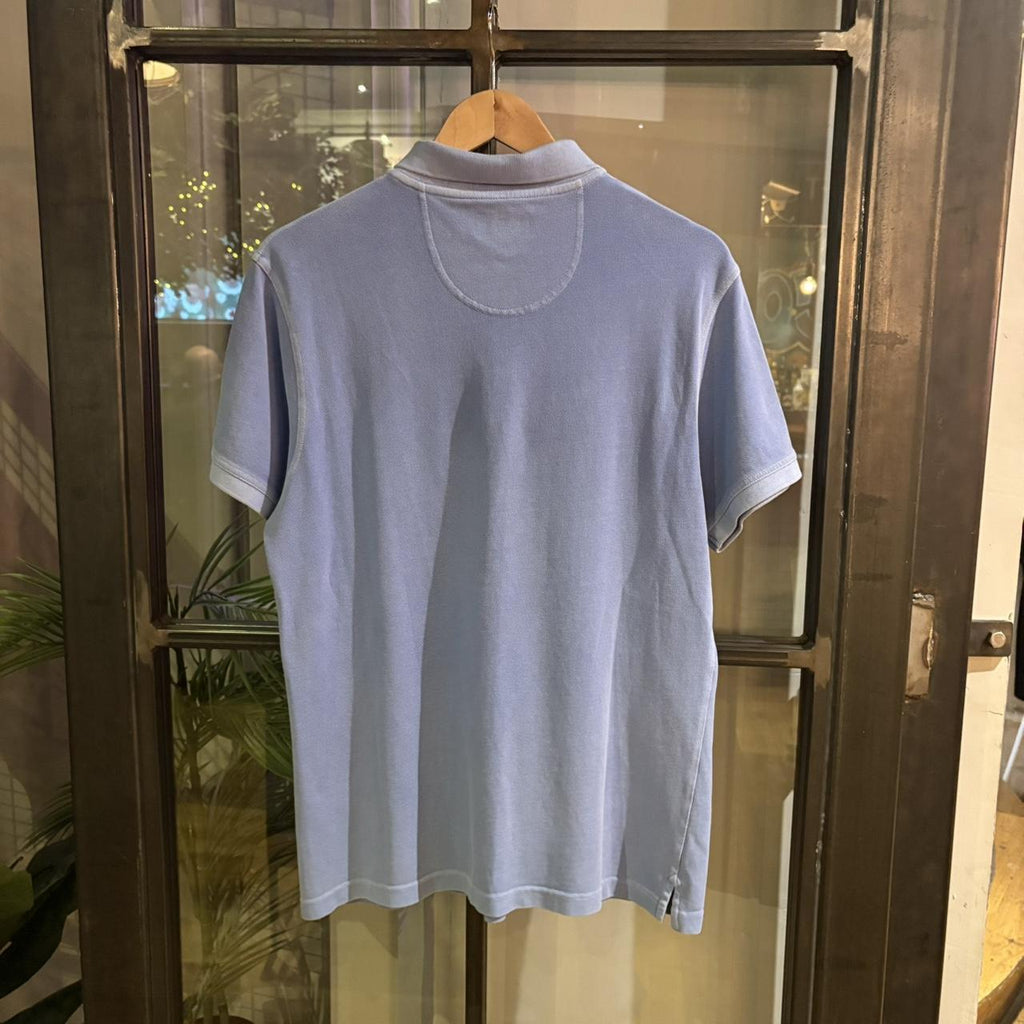 POL351 - Vintage Retro Barbour Plain Light Blue Polo Shirt Short Sleeve collared button up top  #Y2K #preppy #british #oldmoney #barbour