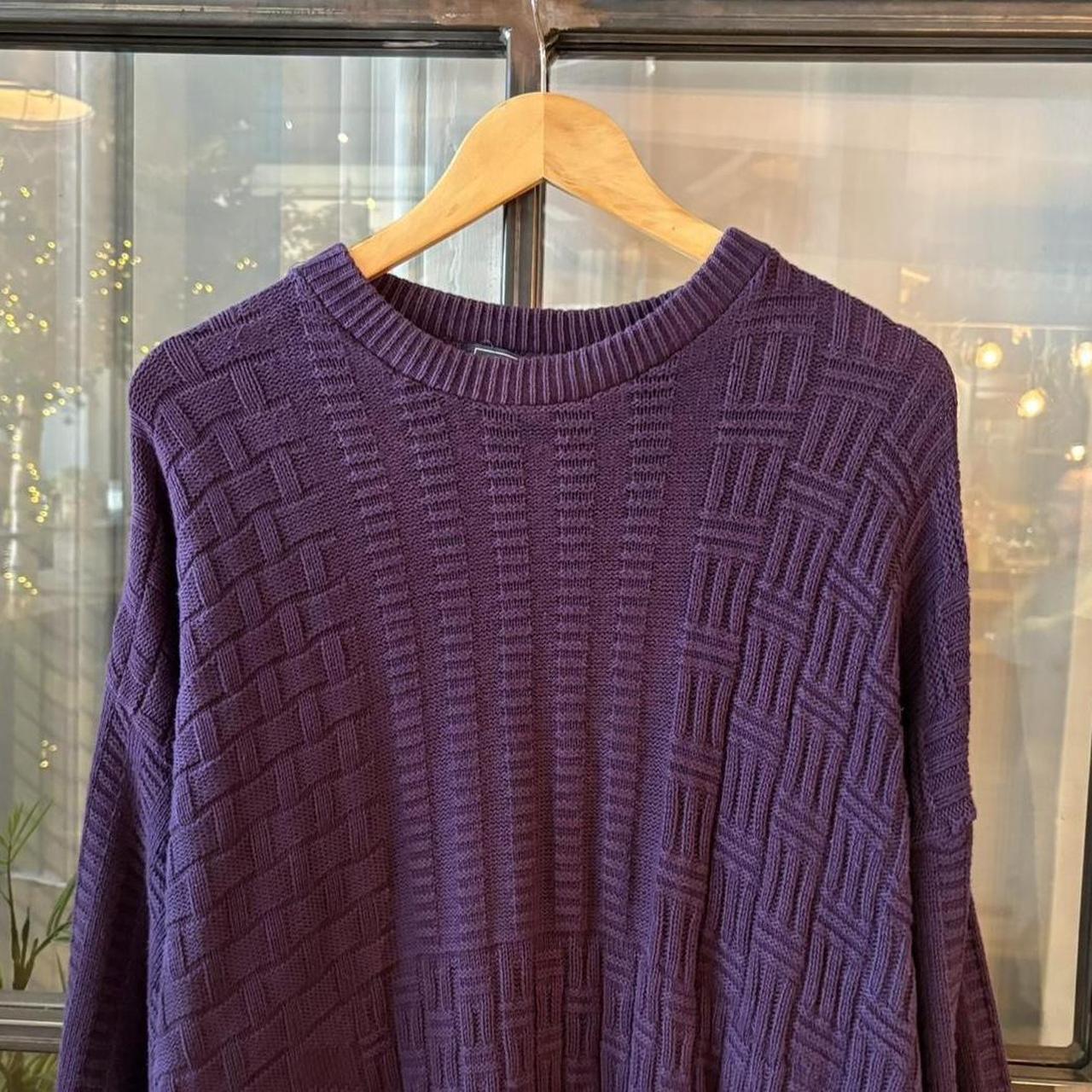 0225H55F - Vintage Retro Essential Peconic Bay Traders Purple patterned golf grandpa cosby sweatshirt crewneck knit Jumper #coogistyle #knitjumper #90s #grandad #knitted