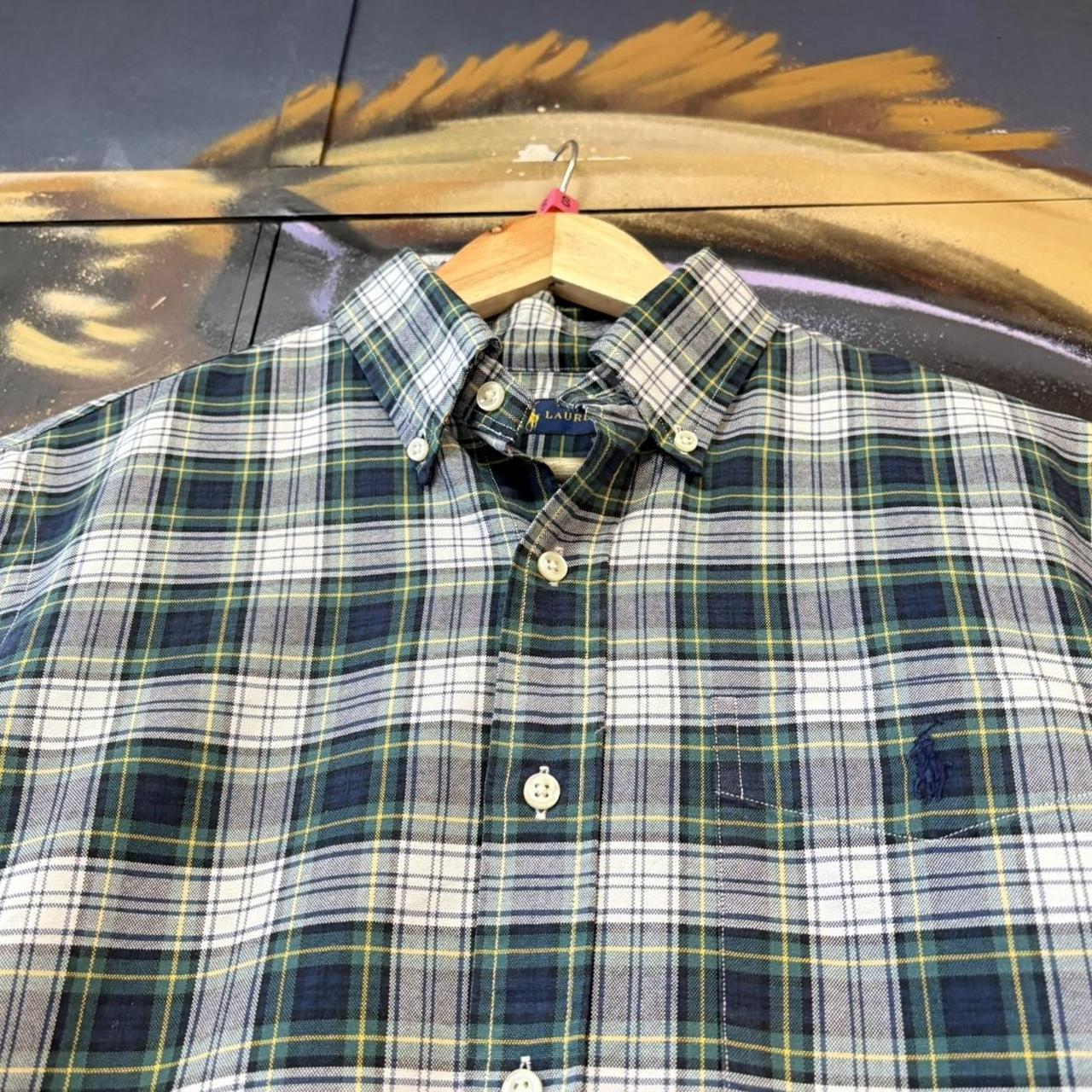 BR1912ALX-P - Vintage Ralph Lauren Navy and Dark Green Check Longsleeve collared button up polo shirt top #Y2K #preppy #chiefkeef #smartcasual #oldmoney