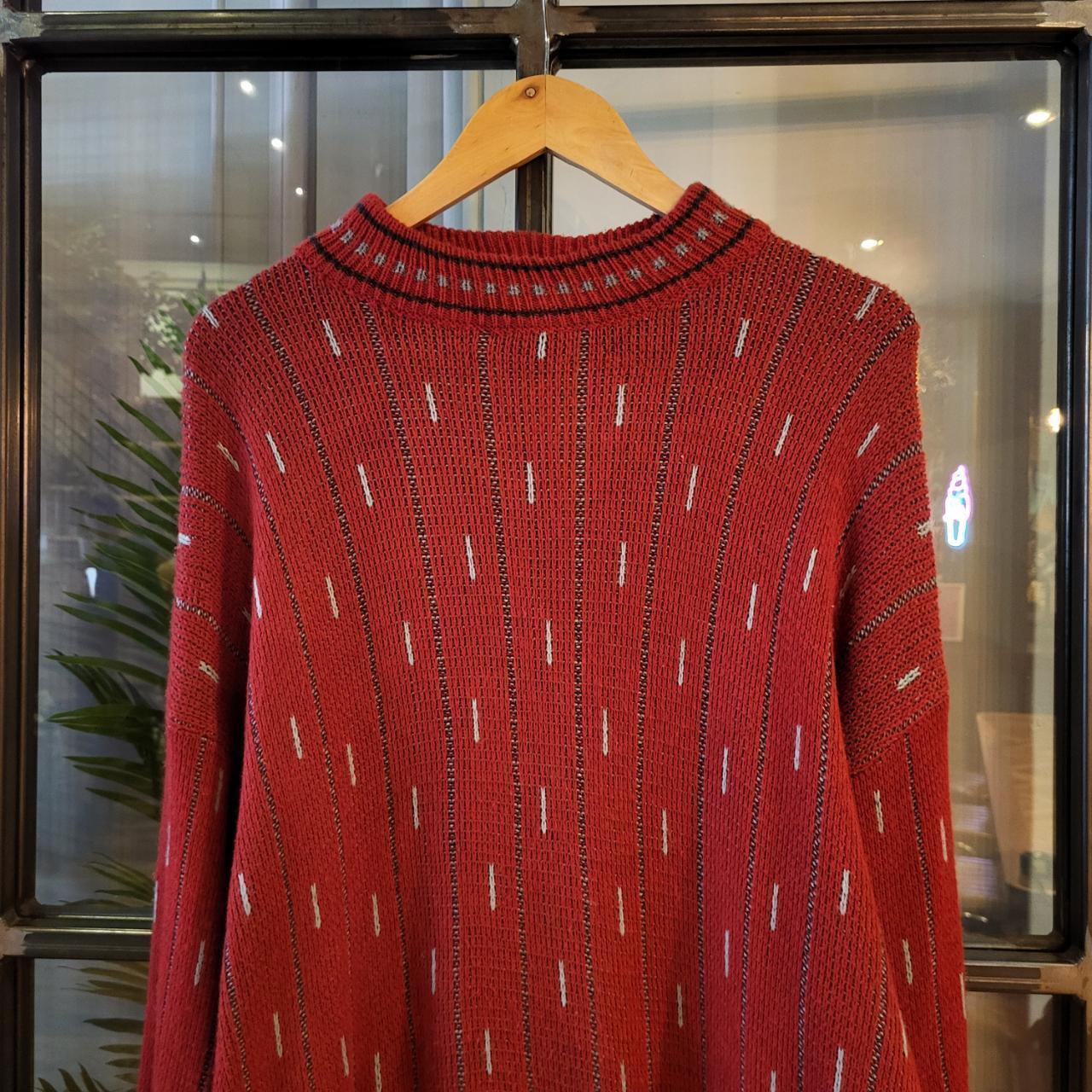 KNT1036 - Vintage Retro Essential mens multicoloured red patterned argyle golf grandpa knitted cosby sweatshirt jumper crewneck 90s y2k