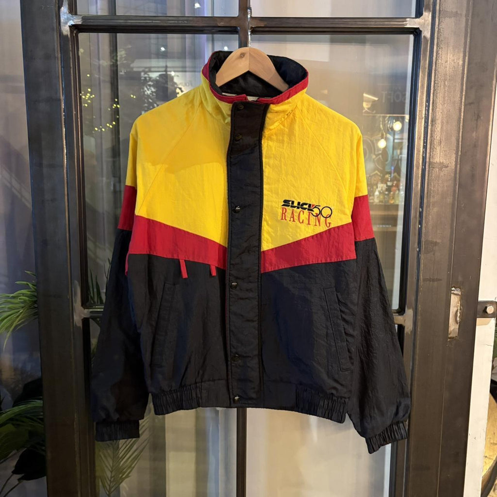 1224E44BR - Vintage Retro Essential Slick 50 Racing Yellow Black Red Full Zip Up Racer Lightweight Windbreaker Jacket #slick50 #racing #racerjacket #windbreaker #racing