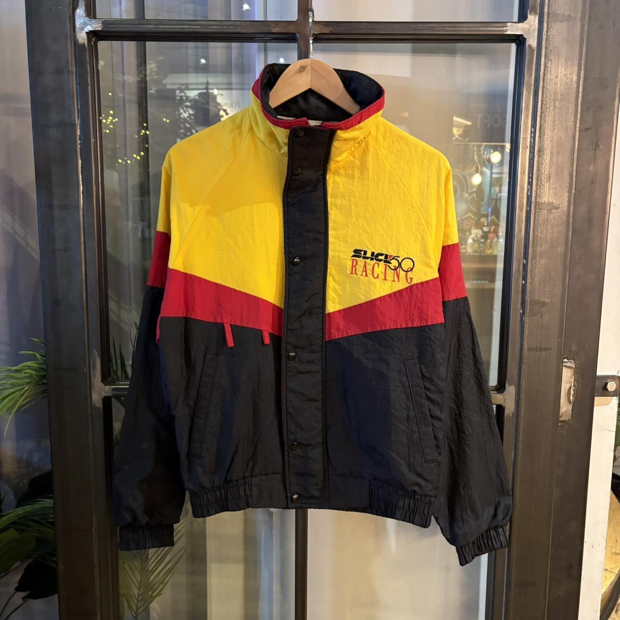1224E44BR - Vintage Retro Essential Slick 50 Racing Yellow Black Red Full Zip Up Racer Lightweight Windbreaker Jacket #slick50 #racing #racerjacket #windbreaker #racing