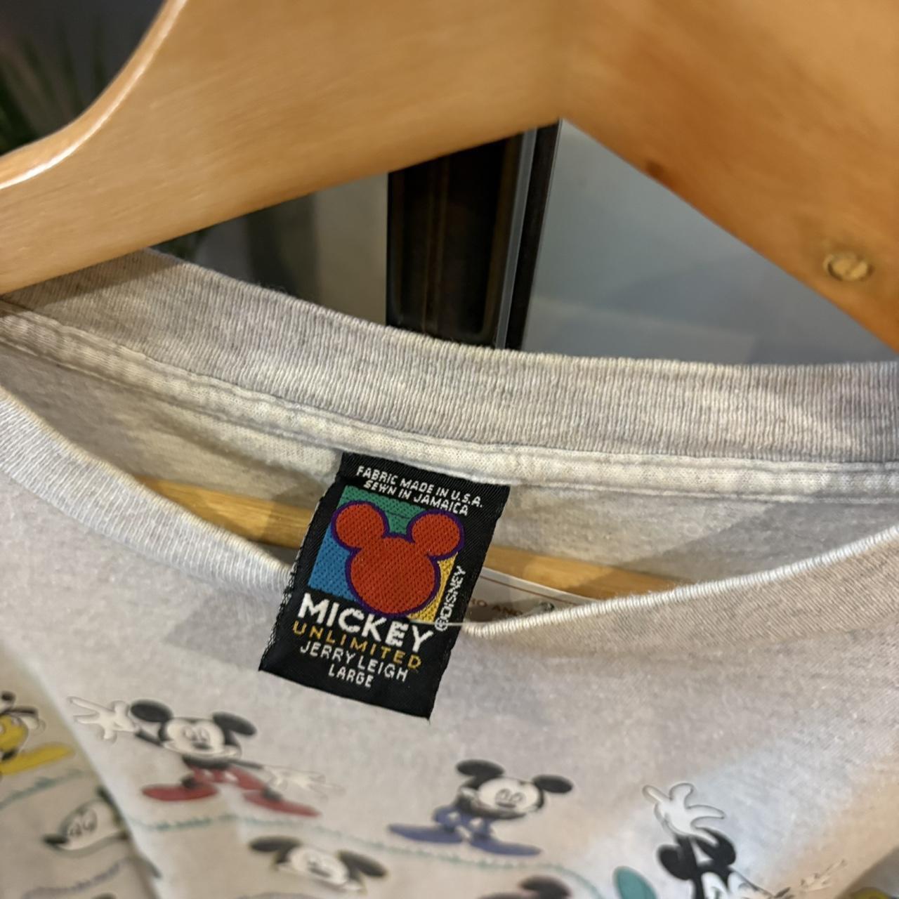TEE632F - Vintage Retro Essential Grey Mickey Unlimited Jerry Leigh Tag Mickey Mouse Multiple Poses Graphic Print Top Tee T-shirt #mickeyunlimited #graphic #disney #mickeynouse