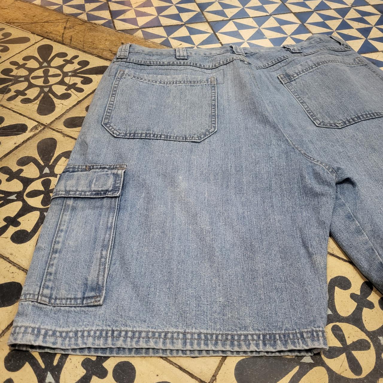 JRT316 - Vintage Retro Denim Oversized Baggy Shorts Jorts with detailed embroidered Logo graphic carpenter workwear Old School Hip Hop skate grunge faded 90s Y2K style