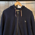 Vintage Retro Essential Navy Fred Perry Full Zip Up Sweatshirt Hoodie with embroidered logo #british #sportswear #essential #fredperry #y2k