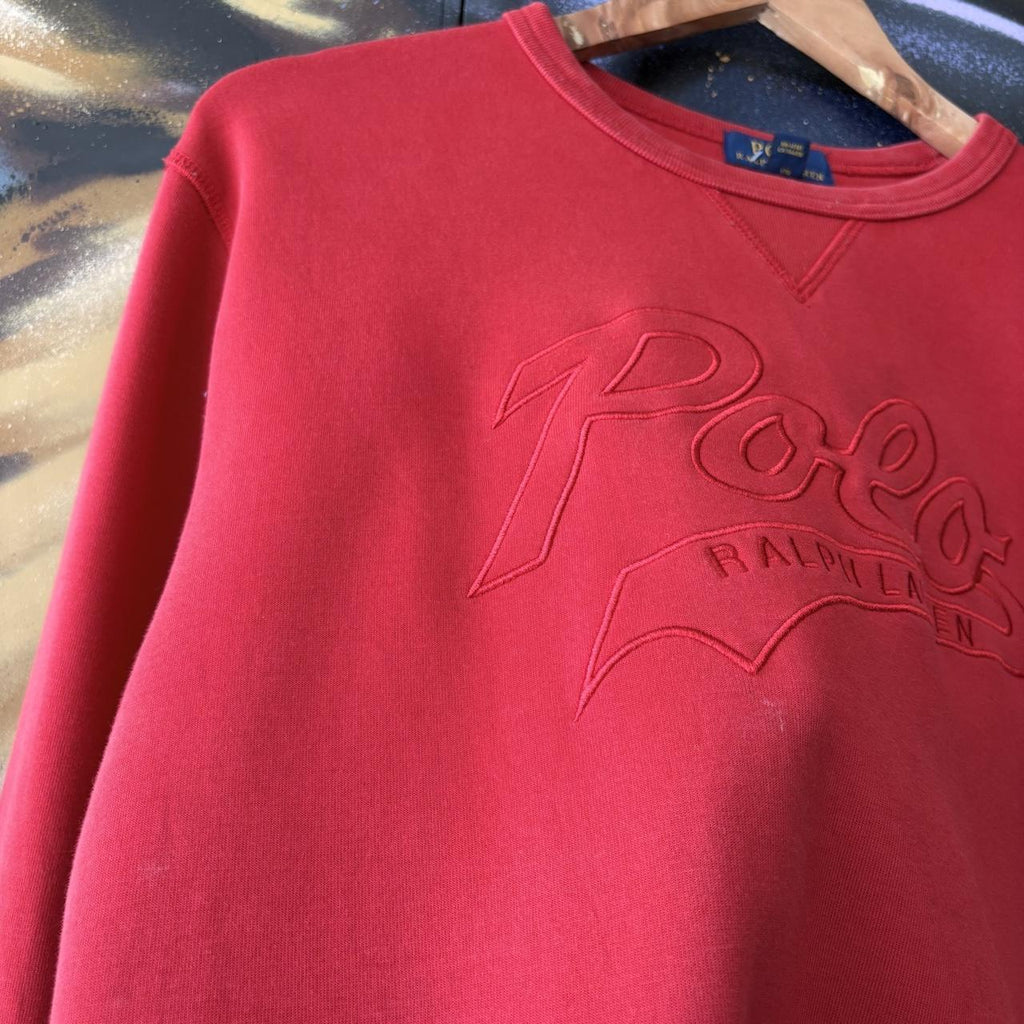 Vintage Polo Ralph Lauren Sweatshirt  Women’s XL Red  Embroidered Spell Out Logo Pullover Jumper Top 90s Y2K 00s