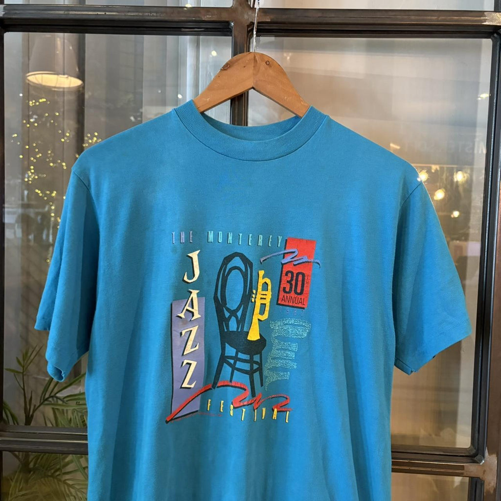TEE405BR - Vintage Retro Essential Blue The Monterey 30th Jazz Annual Festival Graphic Print Single Stitch Top Tee T-shirt #90s #graphic #singlestitch #festival #jazz