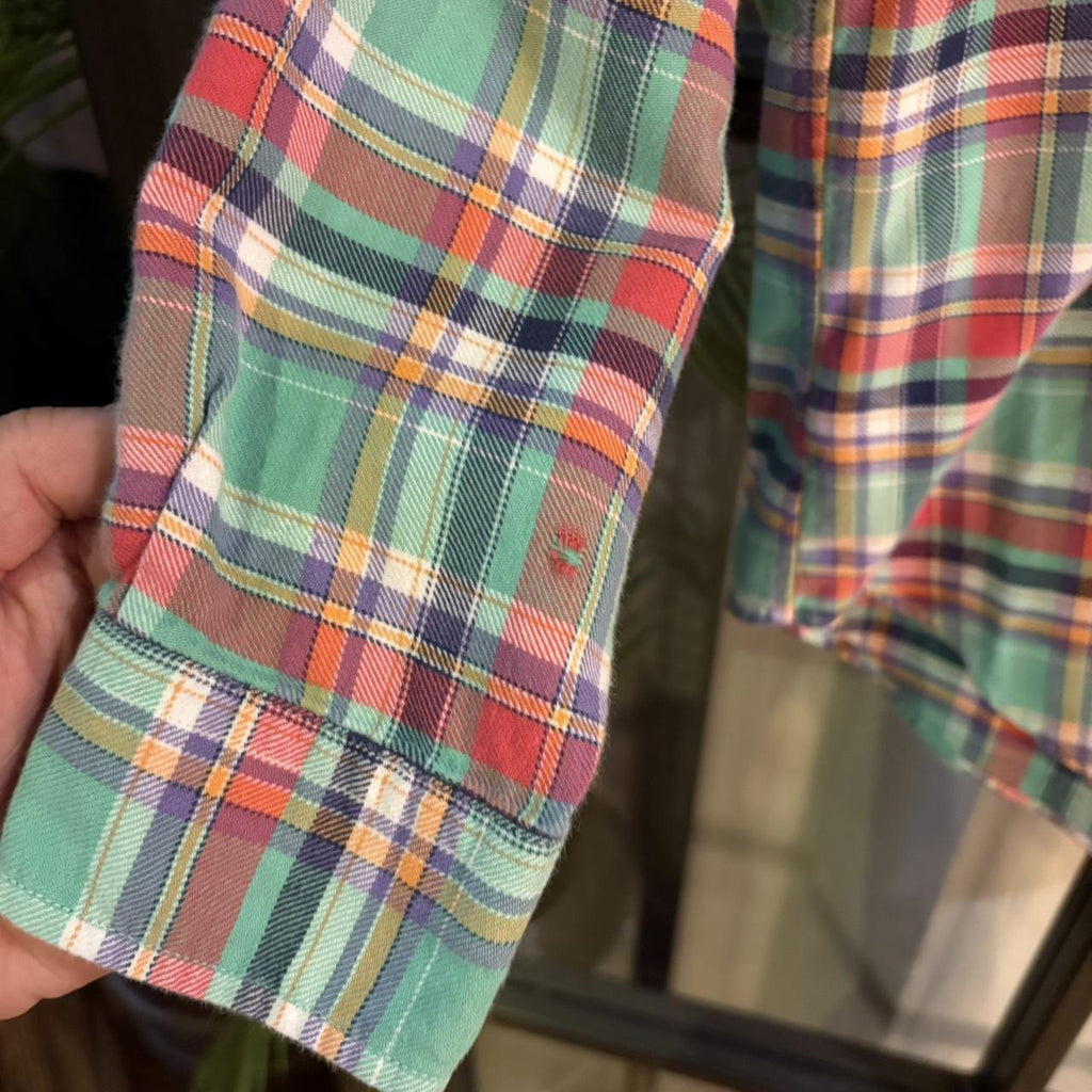 RLS121-P - Vintage Ralph Lauren Green Red Check Longsleeve collared button shirt up top #Y2K #preppy #chiefkeef #smartcasual #oldmoney