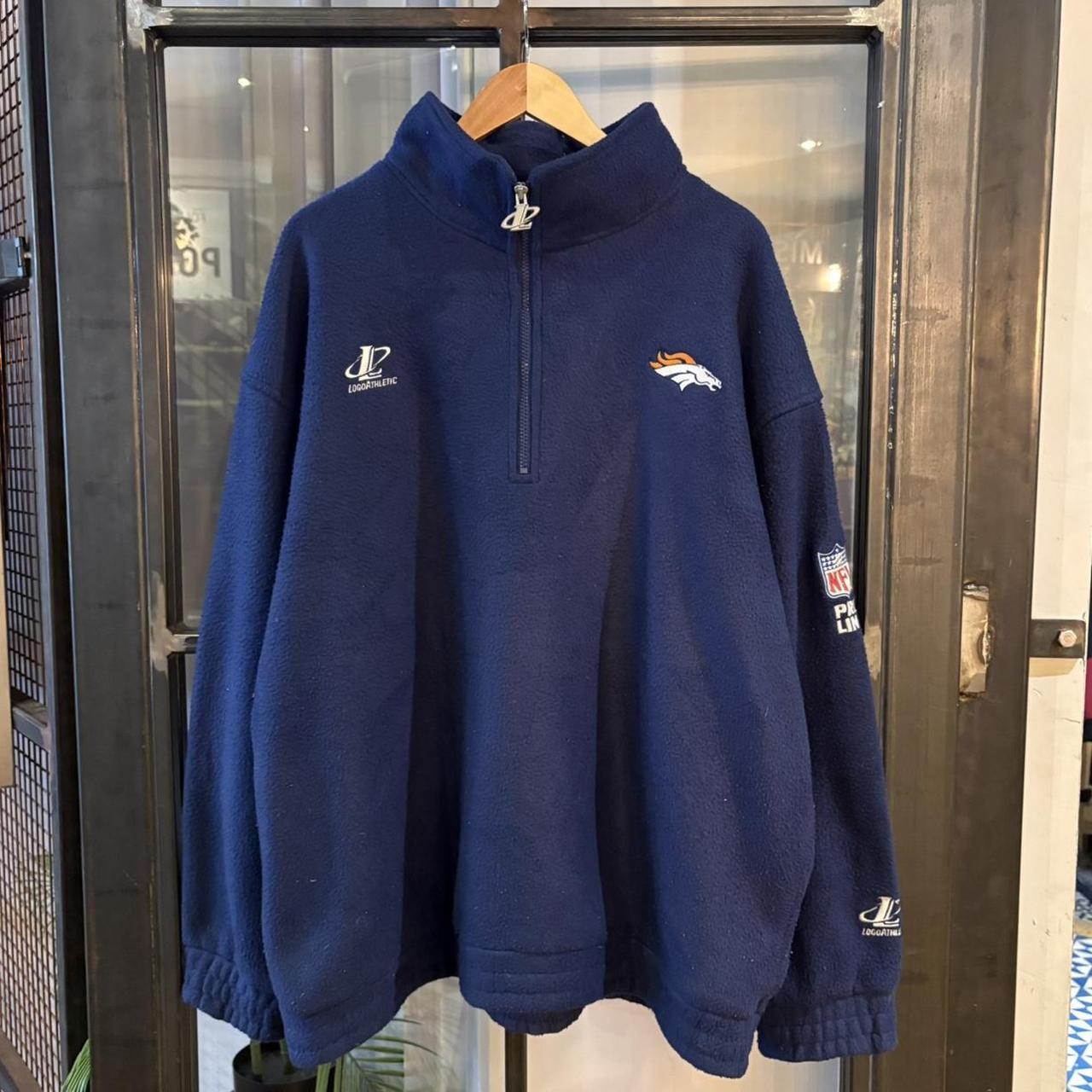 SWT664F - Vintage retro essential Navy NFL Pro Line Logo Athletic Denver Broncos full zip up outdoor sweatshirt fleece jacket #pullover #sportswear #nfl #denver #broncos